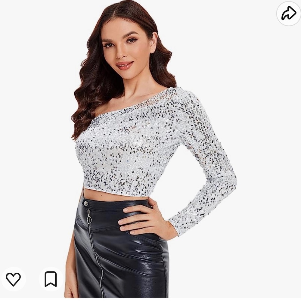 Silver Sequin One Sleeve Top